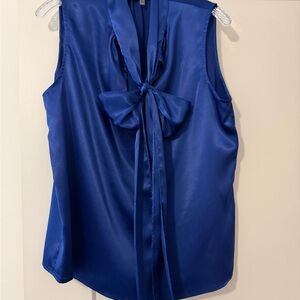 Kasper Satin Tie-Neck Sleeveless Top in Royal Blue